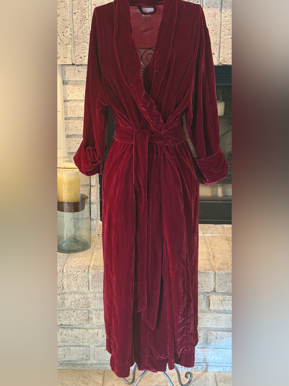 Private Quarters Velvet Robe 2X 3X Burgundy Wine Long Rayon Plush Bathrobe Y2K